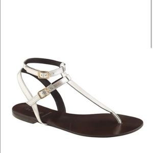 Metallic Silver J. Crew Tabbie T-Strap Sandals Size 8.5
